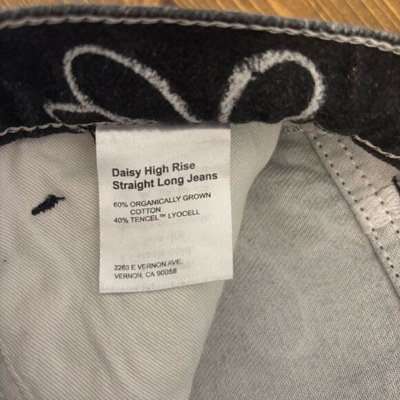 Reformation Black and White Daisy High-Rise Straight Long Jeans Size 27 - Picture 16 of 16